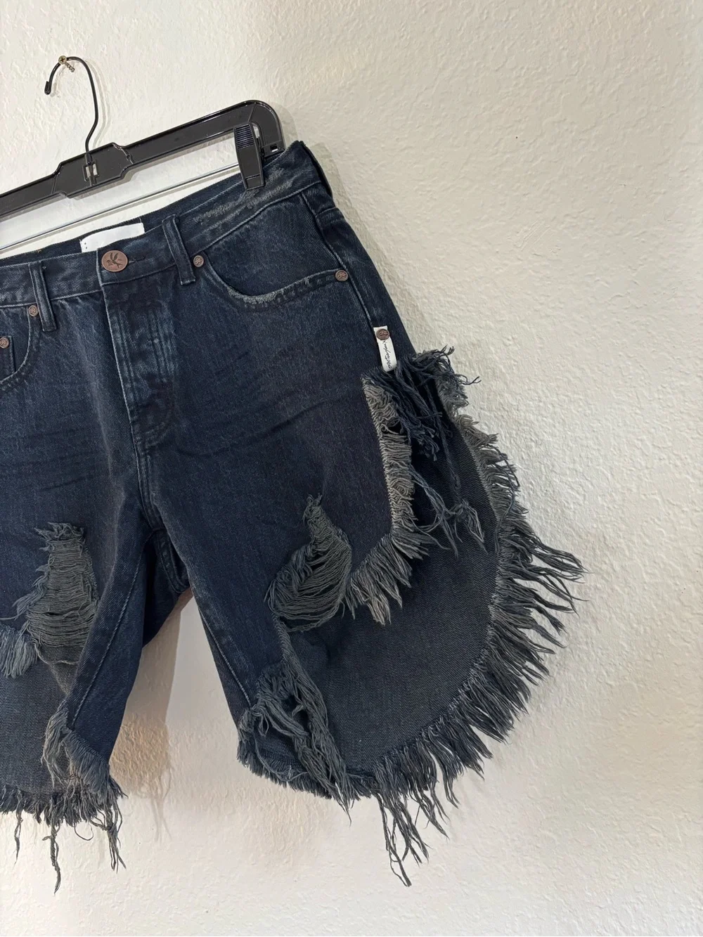 One Teaspoon Frankies High Waist Long Length Denim Shorts Fox Black Size 25